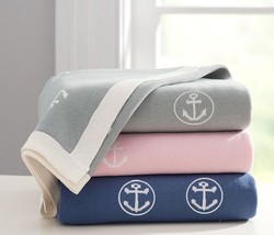 Alek &amp; Luka Gorgeous 100% Luxe Cotton Baby Blanket Blue Boat Anchor 100x 80cm - £16.99 GBP