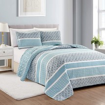 2-Piece Reversible Blue Twin Quilt Comforter with 1 Sham  - £39.32 GBP