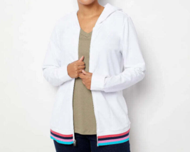 Sport Savy French Terry Jacket w/ Striped Rib Trim- WHITE, MEDIUM  #A472305 - £23.73 GBP