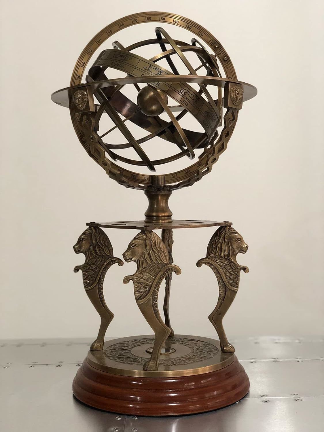 19" Nautical Brass Sphere Engraved Armillary Antique Vintage Globe with Compass Item image 4