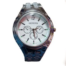 Geneva Men’s Wristwatch Silver Tone Wristband Working - £11.73 GBP