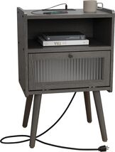 SOOWERY Mid Century Modern Nightstand with Charging Station Dark Grey - $86.09 CAD