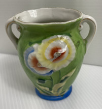 Vintage Occupied Japan Vase Floral Raised 3.25” Green - £8.30 GBP