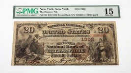 1882 Brown Back $20 National Currency Note Fr #496 Hanover NB Ch #1352 Fine 15 - $2,598.75