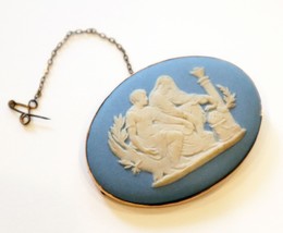 Large Antique Victorian WEDGWOOD Jasper Brooch Cameo 9k Rose Gold C Clasp - £216.12 GBP