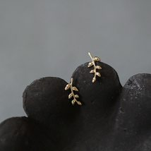 Lver european style 14k gold earrings for women simple olive branch leaf earrings sweet thumb200