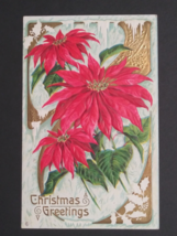 Red Poinsettia Flowers Christmas Greetings Embossed Postcard Stecher 211F c1910s - £6.28 GBP