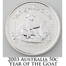 2003 Lunar Anno Di Il Capra Australiano Rotondo 1/2 Oncia 999 Argento Bu Stato - £83.09 GBP