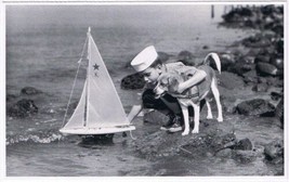 Postcard Boy &amp; Dog With Sailboat On Shoreline Pet Savers Foundation - £6.22 GBP