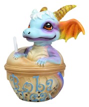 Whimsical Boba Tea With George Baby Dragon In Faux Brown Sugar Cup Figurine - $29.99