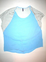 New Womens NYDJ Large L Blue Gray Top Blouse Color Block Light Soft Tee USA Made - £71.37 GBP
