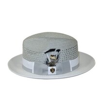 Men's Bruno Capelo Belvedere 2-Tone Straw Style Fedora Hat BD970 Gray/White image 6