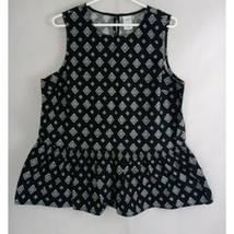 Time And True Black Sleeveless Blouse With White Diamond Designs Large 12-14 - £10.07 GBP