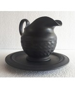 Antique English Black Basalt Porcelain Pot Creamer &amp; Dish - £122.53 GBP