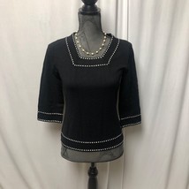 Dressbarn Black Top Womens Small White Stitched Neckline Hem and Cuffs S... - $12.74