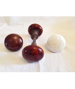 Antique Vtg Door Knobs Victorian Brown Porcelain Marble Swirl Pair Salva... - $29.67