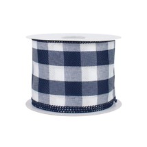 Navy Blue Plaid Wired Ribbon - 2 1/2&quot; X 10 Yards, Christmas, Easter, Spr... - £15.71 GBP