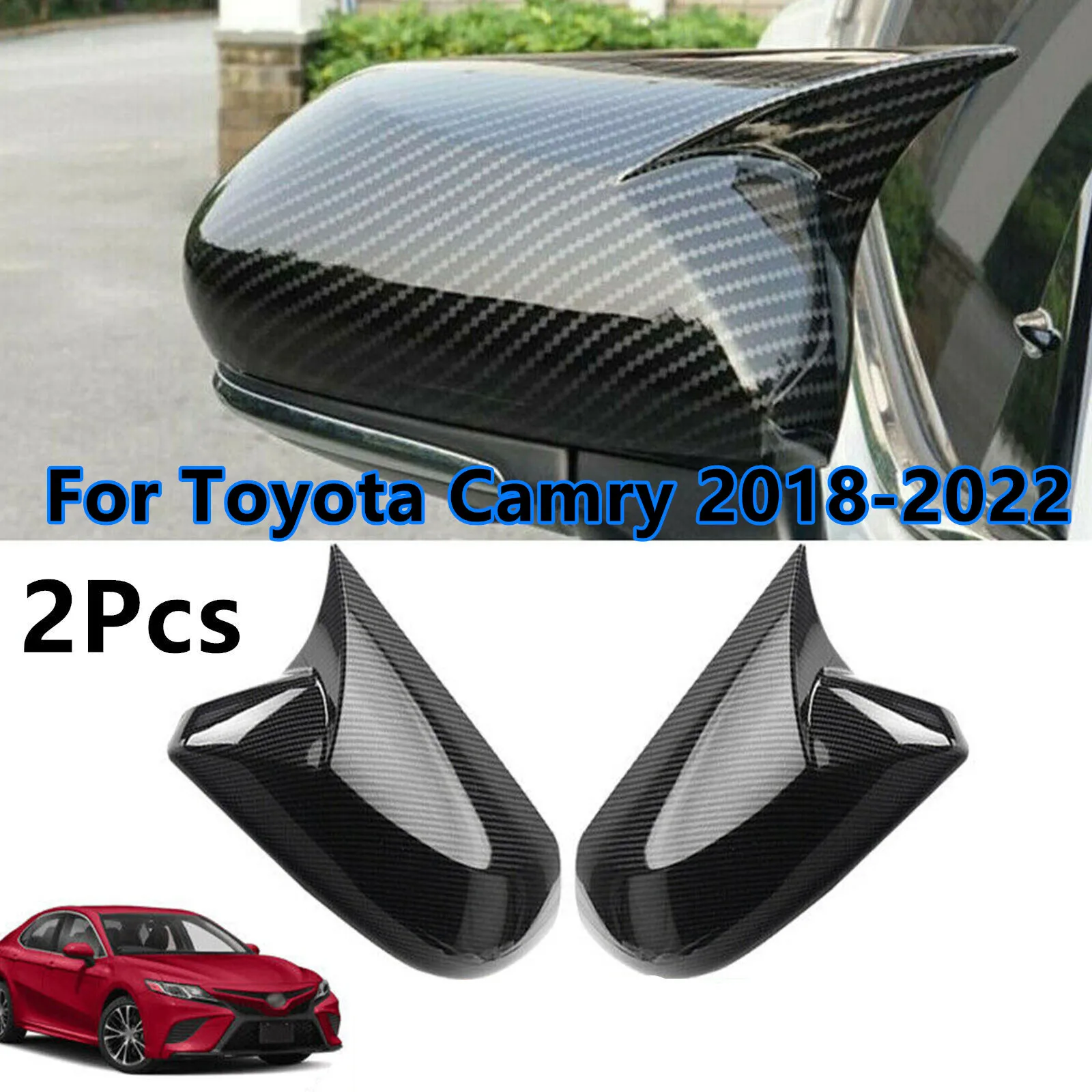 Abs carbon fiber look ox horn rear view mirror cover trim for toyota camry 2018 2019 thumb200