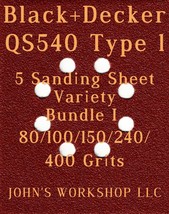 Black+Decker QS540 Type 1 - 80/100/150/240/400 Grit - 5 Sheet Variety Bundle I - £3.98 GBP