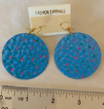 Earrings: Vintage Retro Dangle Blue Circle W/DOT: Metal Hypoalergenic New! - £0.79 GBP