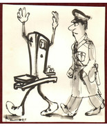 1980s  Original Signed India ink Caricature Rumencic Officer Scale Balance - $26.99