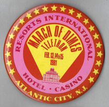 1981 Resorts Hotel &amp; Casino Atlantic City March Of Dimes Telethon 4&quot; Pin Button - £56.18 GBP