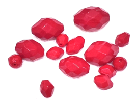 14 Vintage Cherry Red Faceted Solid Glass Beads 1/4-7/8 inch Oval Rnd Mix - $9.41