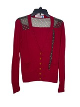 Sparrow Anthropologie Women Cardigan Sweater Chiffon Bow Polka Dot Red Size XS - £23.34 GBP