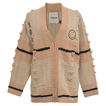 Sandro Simon Smiley-Face Embroidered Knit Cardigan In Wool Women Beige Xs - £114.10 GBP