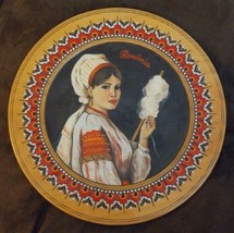 Vintage Hand Painted Wood Plate Romania Folk Art Traditional Wool Spinning Woman - £39.46 GBP