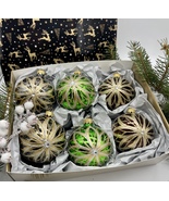 Set of green and brown Christmas glass balls, hand painted ornaments wit... - £42.58 GBP