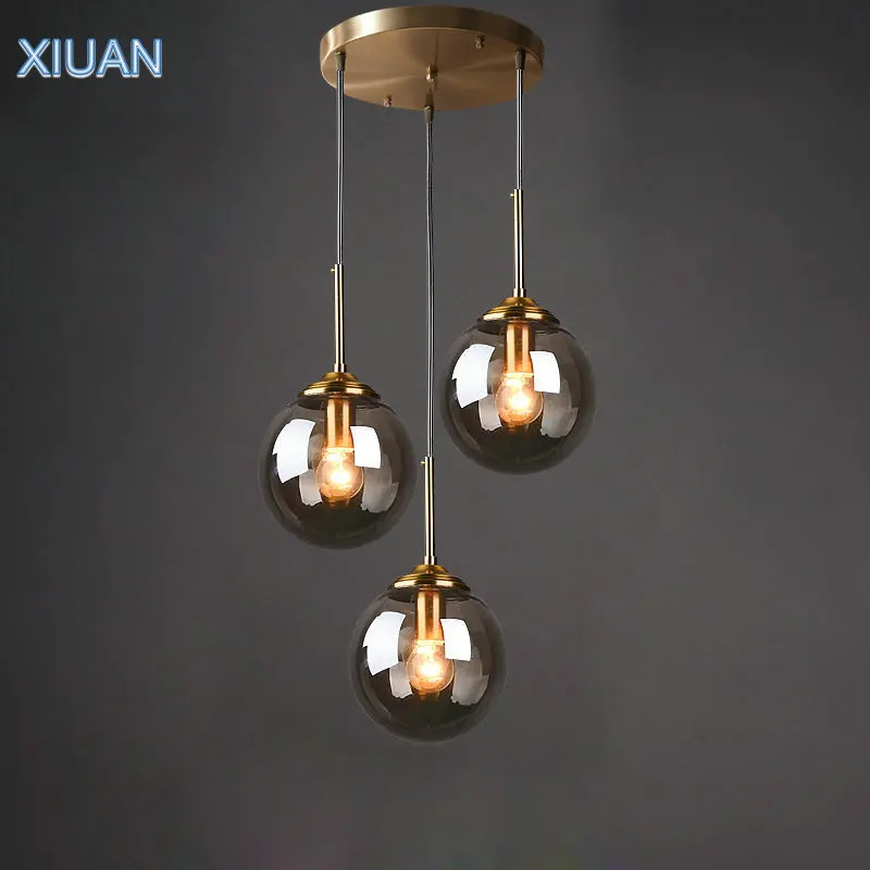 Smoke gray clear glass pendant lamp led e27 hanging light for dining room table kicthen thumb200