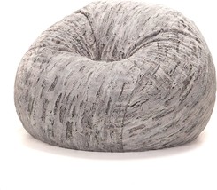 Jaxx Saxx Premium Luxe Faux Fur Round Bean Bag, Silver Fox, 4 Ft. Plush. - £240.54 GBP