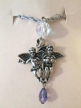 Vtg Kirks Folly Love &amp; Laugh Two Cherub Angels 18&quot; Necklace Silver Tone Chain - £39.95 GBP