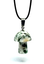 Mushroom Necklace Moss Agate Pendant Crystal Natural Gemstone Spiritual Necklace - £3.90 GBP