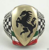 Italian Black Stallion Gents Shield ring  ster silver - £68.46 GBP