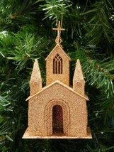 GOLD GLITTERED PUTZ CARDBOARD CHURCH w/ CROSS ON ROOF CHRISTMAS ORNAMENT - $8.88
