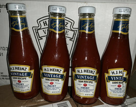 Heinz Vintage 1896 Recipe Ketchup Smoky 4 Glass Bottles Lot Salsa de Tomate - £37.05 GBP