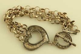 Vintage Silpada Sterling SIlver Rolo Link Heart Toggle Clasp Bracelet - £94.94 GBP