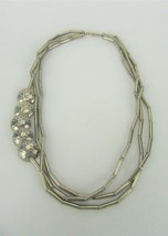 Vintage Costume Jewelry, Silver Tone Off Center Statement Necklace, Metal NK247 - £14.84 GBP