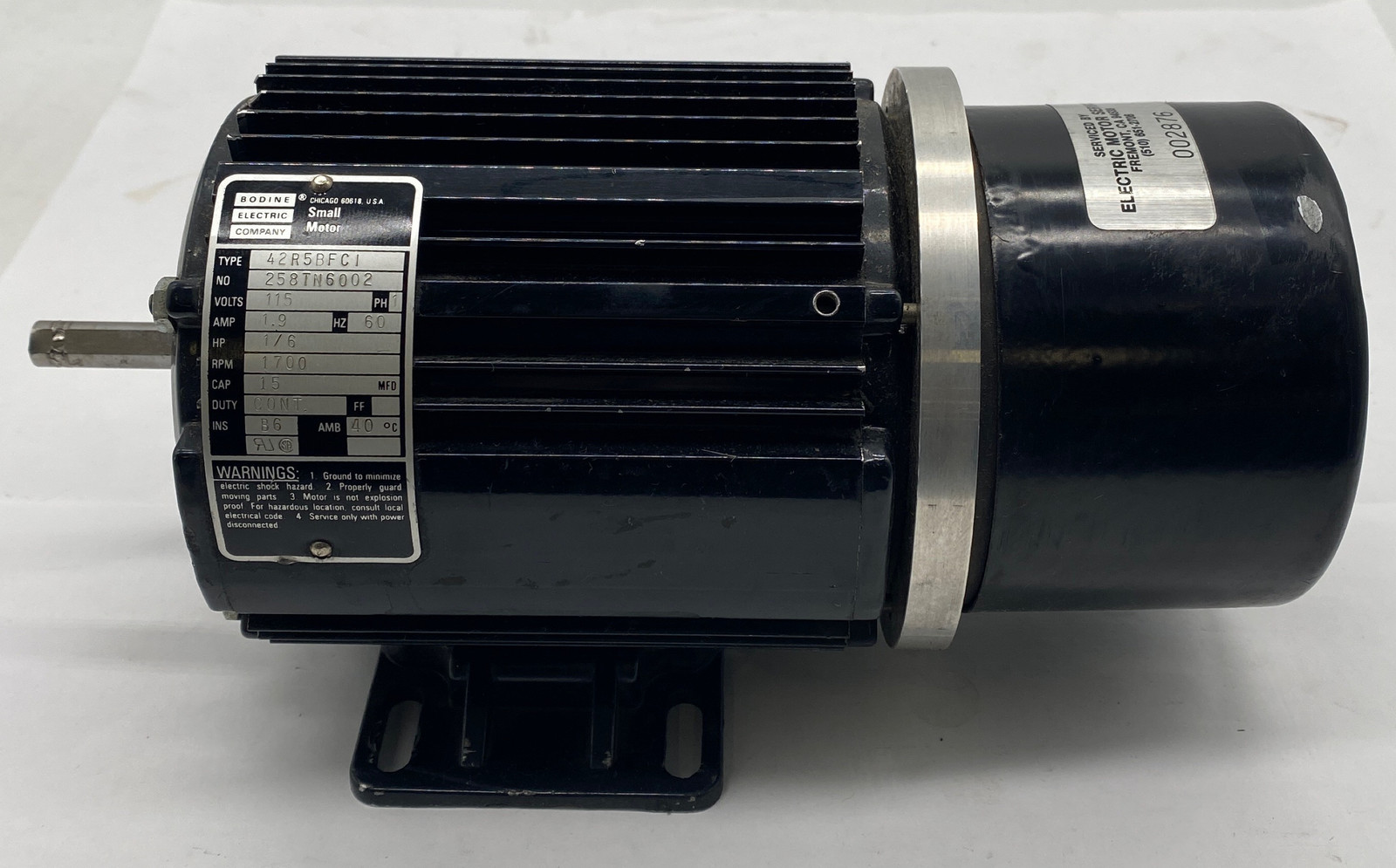 Bodine 42R5BFCI 1-Phase Small Motor 1/6 HP  - $195.00