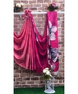 Coral &amp; Peach Crepe Satin Saree Floral Print, Indian Fashion, Party Fabr... - $44.99