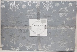 Set Of 4 Same Fabric Placemats (13&quot;x19&quot;) Christmas, Snowflakes On Grey, Rockhill - £15.63 GBP