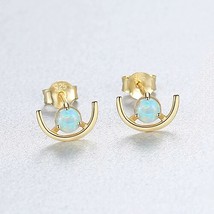 CZCITY Green Pink Blue Fire Opal Stud Earrings for Women 925 Silver Fine Jewelry - £17.52 GBP