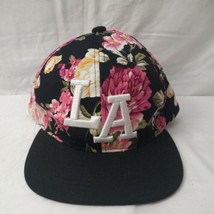 Floral Crown Pink Black LA Snapback Baseball Cap Hat Acrylic EUC - $14.84