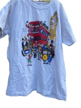 Vintage London England  White Souvenir T-Shirt kids small bus 1997 blues - $13.36