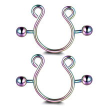 2pcs Rainbow Sexy non Piercing Clip on nipple rings Jewelry for Women - £14.75 GBP