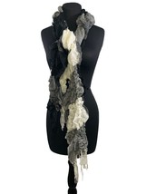 Black &amp; White Buffalo Check Bamboo Gathered Fabric Scarf - £11.09 GBP