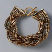 Vintage style Gold Tone Braided Chain Bracelet Chunky Statement Toggle C... - $6.98 CAD