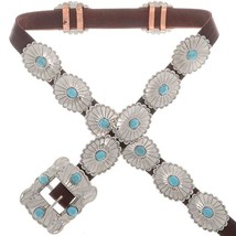 Native American Navajo Classic Hand Made Stamped Silver Turquoise Concho Belt - £386.97 GBP